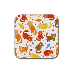 Seamless Pattern With Kittens White Background Rubber Coaster (square)