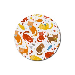 Seamless Pattern With Kittens White Background Rubber Round Coaster (4 Pack)