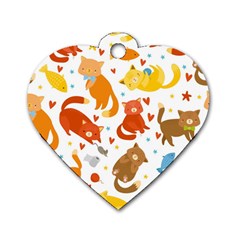 Seamless Pattern With Kittens White Background Dog Tag Heart (two Sides)