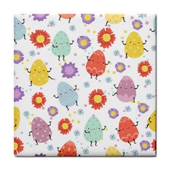 Easter Seamless Pattern With Cute Eggs Flowers Tile Coaster