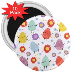 Easter Seamless Pattern With Cute Eggs Flowers 3  Magnets (10 Pack) 