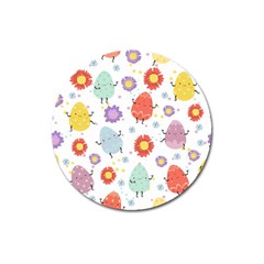 Easter Seamless Pattern With Cute Eggs Flowers Magnet 3  (round)