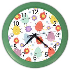 Easter Seamless Pattern With Cute Eggs Flowers Color Wall Clock