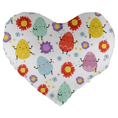 Easter Seamless Pattern With Cute Eggs Flowers Large 19  Premium Flano Heart Shape Cushions by Jancukart