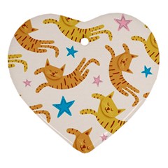 Cute Cats Seamless Pattern With Stars Funny Drawing Kittens Ornament (heart)