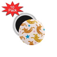 Cute Cats Seamless Pattern With Stars Funny Drawing Kittens 1 75  Magnets (10 Pack) 
