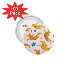 Cute Cats Seamless Pattern With Stars Funny Drawing Kittens 1 75  Buttons (100 Pack) 