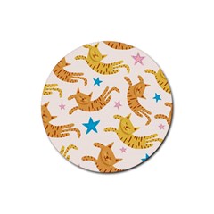 Cute Cats Seamless Pattern With Stars Funny Drawing Kittens Rubber Coaster (round)