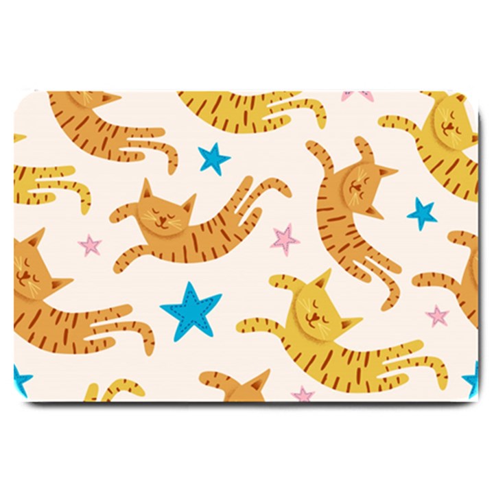 Cute Cats Seamless Pattern With Stars Funny Drawing Kittens Large Doormat 