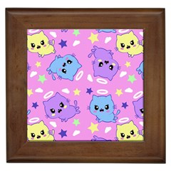 Seamless Pattern With Cute Kawaii Kittens Framed Tile