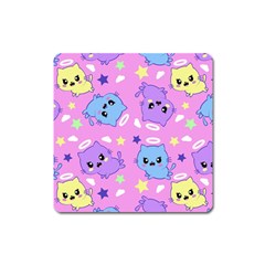 Seamless Pattern With Cute Kawaii Kittens Square Magnet