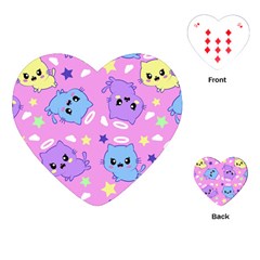 Seamless Pattern With Cute Kawaii Kittens Playing Cards Single Design (heart)