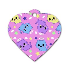 Seamless Pattern With Cute Kawaii Kittens Dog Tag Heart (two Sides)