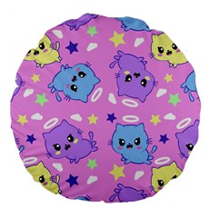 Seamless Pattern With Cute Kawaii Kittens Large 18  Premium Flano Round Cushions by Jancukart