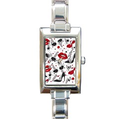 Red Lips Black Heels Pattern Rectangle Italian Charm Watch by Jancukart