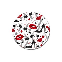 Red Lips Black Heels Pattern Magnet 3  (round)