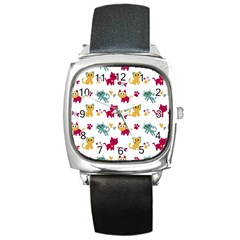 Pattern With Cute Cats Square Metal Watch