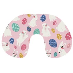 Cute Bunnies Easter Eggs Seamless Pattern Travel Neck Pillow by Jancukart