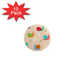 Seamless Pattern Cute Snail With Flower Leaf 1  Mini Magnet (10 Pack) 