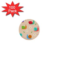 Seamless Pattern Cute Snail With Flower Leaf 1  Mini Buttons (100 Pack) 