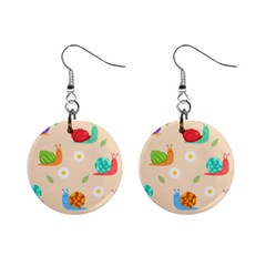 Seamless Pattern Cute Snail With Flower Leaf Mini Button Earrings