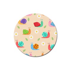 Seamless Pattern Cute Snail With Flower Leaf Magnet 3  (round)