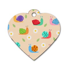 Seamless Pattern Cute Snail With Flower Leaf Dog Tag Heart (two Sides)