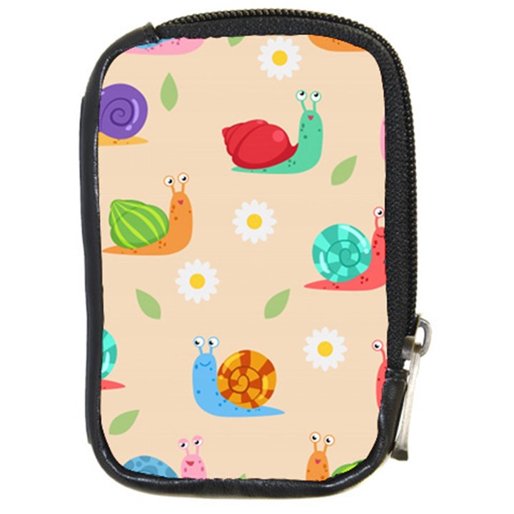 Seamless Pattern Cute Snail With Flower Leaf Compact Camera Leather Case