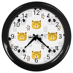 Seamless Pattern Cute Animals Wall Clock (black)