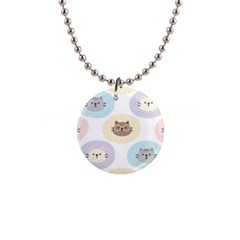 Cute Cat Seamless Pattern Background 1  Button Necklace by Jancukart