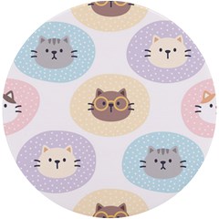 Cute Cat Seamless Pattern Background Uv Print Round Tile Coaster by Jancukart