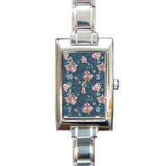 Vintage Flowers Pattern Rectangle Italian Charm Watch