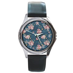 Vintage Flowers Pattern Round Metal Watch