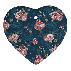 Vintage Flowers Pattern Heart Ornament (two Sides)