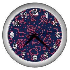 Seamless Space Pattern Wall Clock (silver)