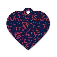 Seamless Space Pattern Dog Tag Heart (one Side)