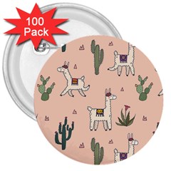 Llamas+pattern 3  Buttons (100 Pack) 