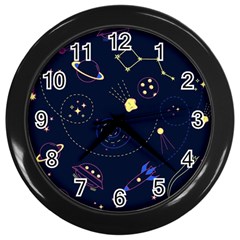 Cartoon-space-seamless-pattern-vectors Wall Clock (black)