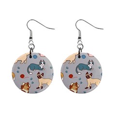 Cats Pattern Mini Button Earrings by Jancukart