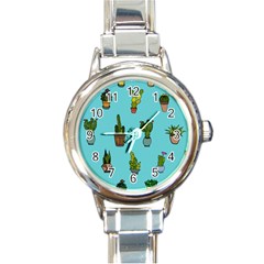 Succulents Teal Back Round Italian Charm Watch