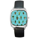 Succulents Teal Back Square Metal Watch Front