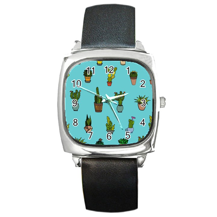 Succulents Teal Back Square Metal Watch
