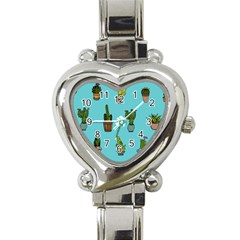 Succulents Teal Back Heart Italian Charm Watch