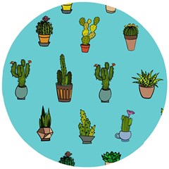 Succulents Teal Back Wooden Puzzle Round by Jancukart