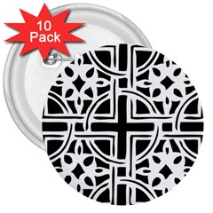 Black And White Geometric Geometry Pattern 3  Buttons (10 Pack) 