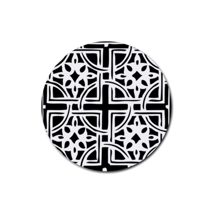 Black And White Geometric Geometry Pattern Rubber Coaster (Round)