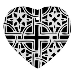 Black And White Geometric Geometry Pattern Heart Ornament (two Sides)