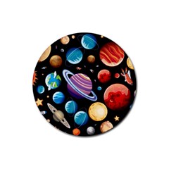 Background-with-many-planets-space Rubber Round Coaster (4 Pack)