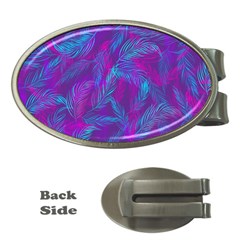 Leaf-pattern-with-neon-purple-background Money Clips (oval) 