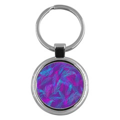 Leaf-pattern-with-neon-purple-background Key Chain (round)